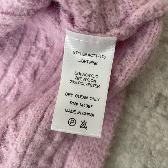 Astr The Label Mariana Cable Knit Fuzzy Wrap Sweater Pink Large New - Picture 9 of 13